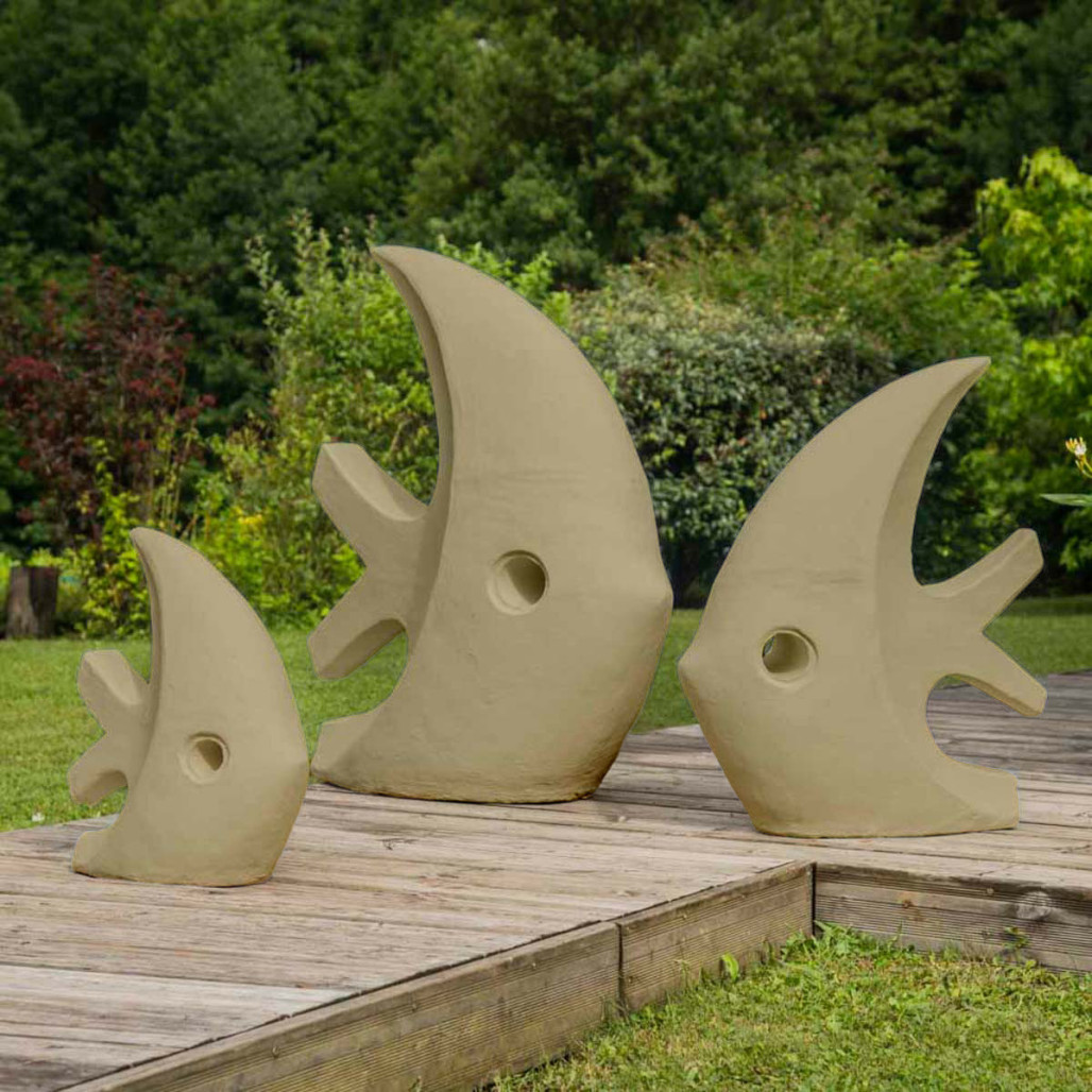 Escultura moderna jardín pez modelo pequeño gris 50 cm