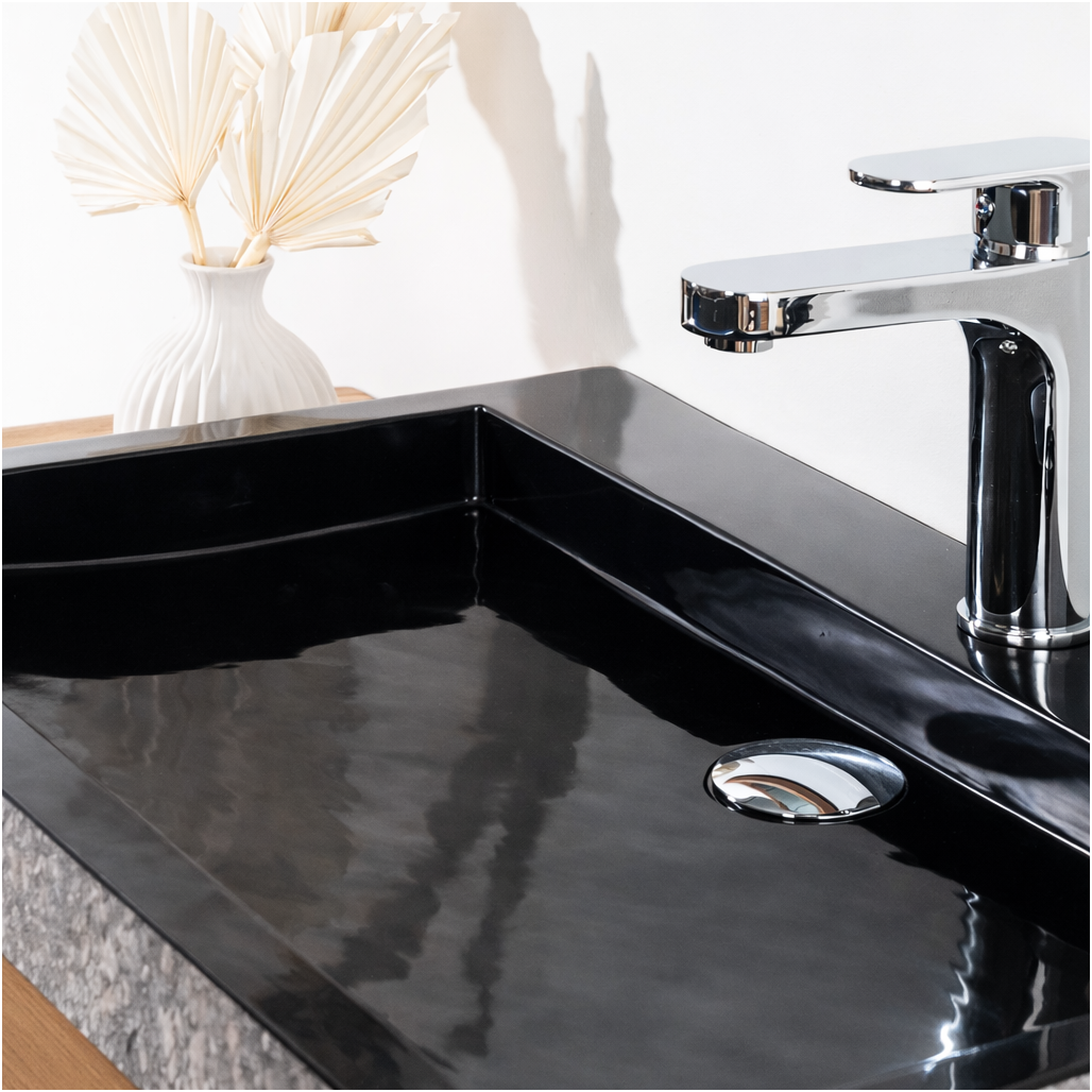 Lavabo sobre encimera grande 70 cm rectángulo de piedra mármol Cosy negro