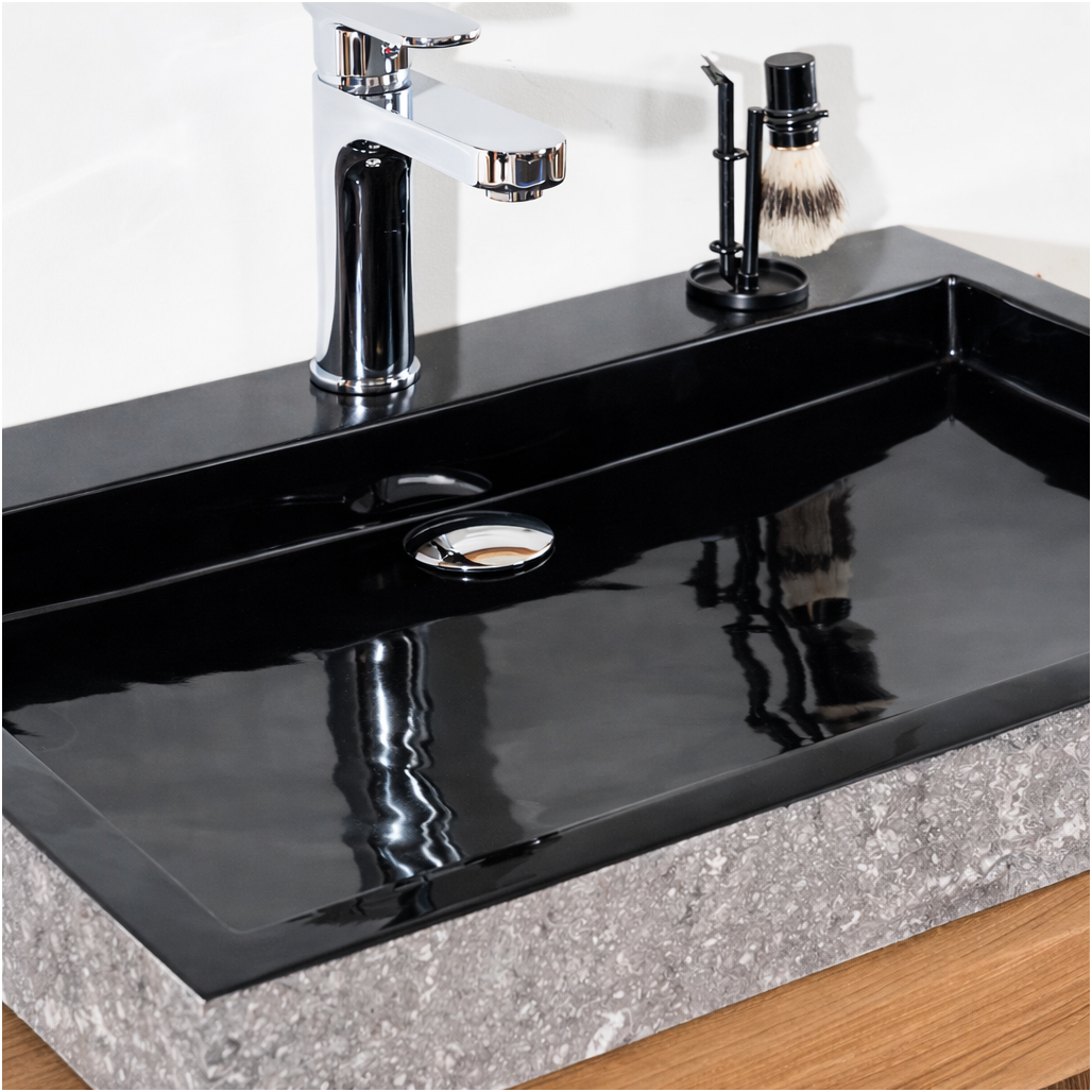 Lavabo sobre encimera grande 70 cm rectángulo de piedra mármol Cosy negro