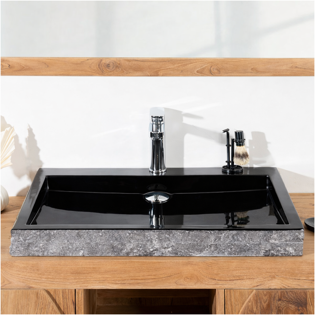 Lavabo sobre encimera grande 70 cm rectángulo de piedra mármol Cosy negro
