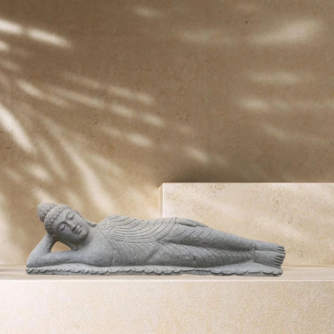 Estatua buda tumbado de piedra volcánica natural 1,20 m