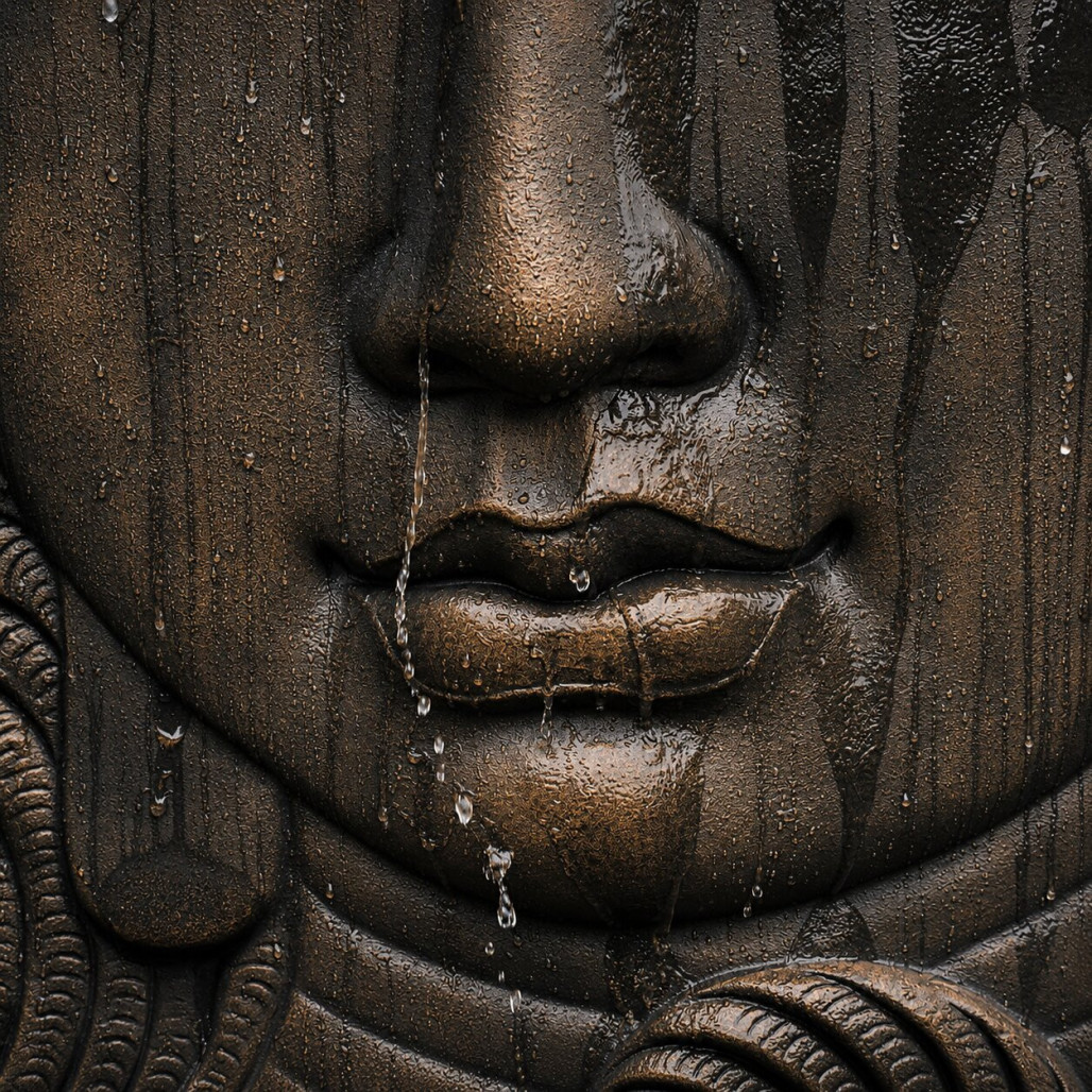 Pared de agua con rostro de Buda marrón antiguo de 155 cm