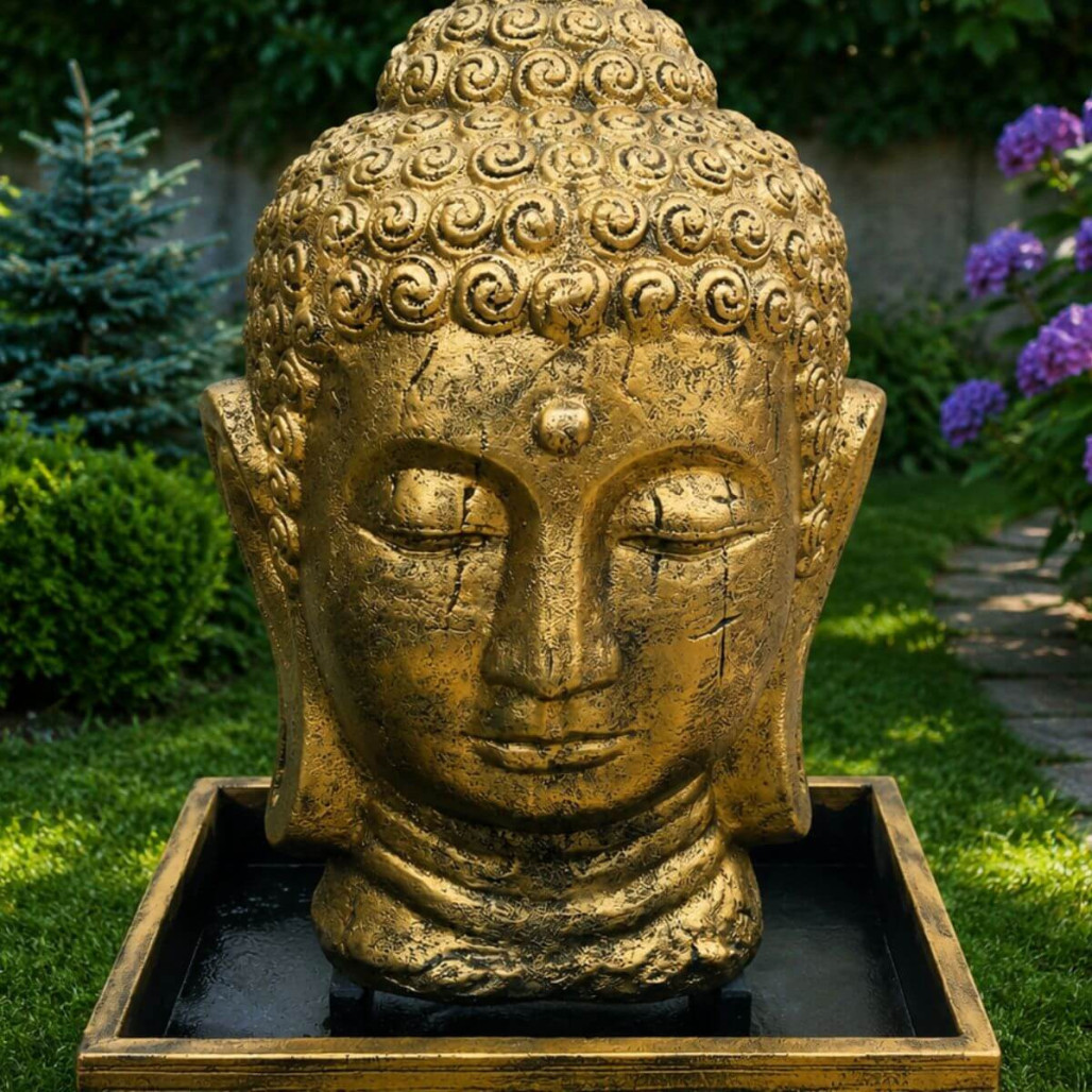 Fuente de jardín rostro de buda 1,30 m dorado Fuente de jardín rostro de buda 1,30 m dorado