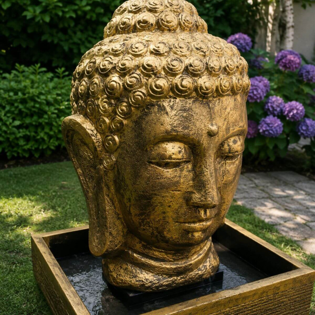 Fuente de jardín rostro de buda 1,30 m dorado Fuente de jardín rostro de buda 1,30 m dorado