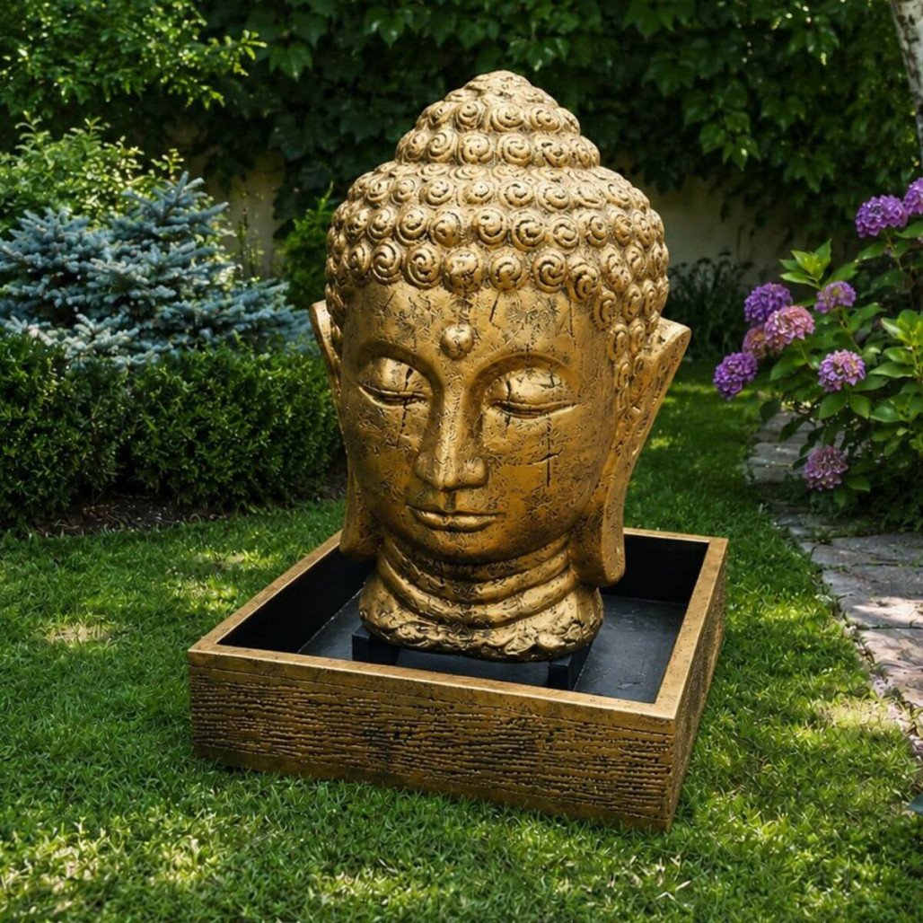 Fuente de jardín rostro de buda 1,30 m dorado Fuente de jardín rostro de buda 1,30 m dorado