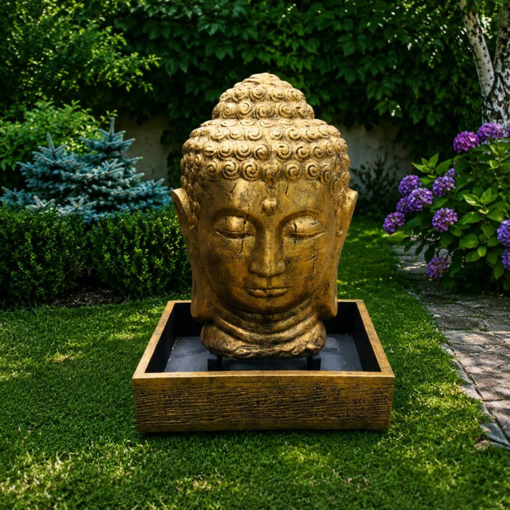 Fuente de jardín rostro de buda 1,30 m dorado Fuente de jardín rostro de buda 1,30 m dorado