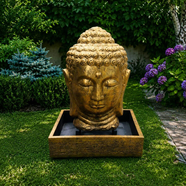 Fuente de jardín rostro de buda 1,30 m dorado