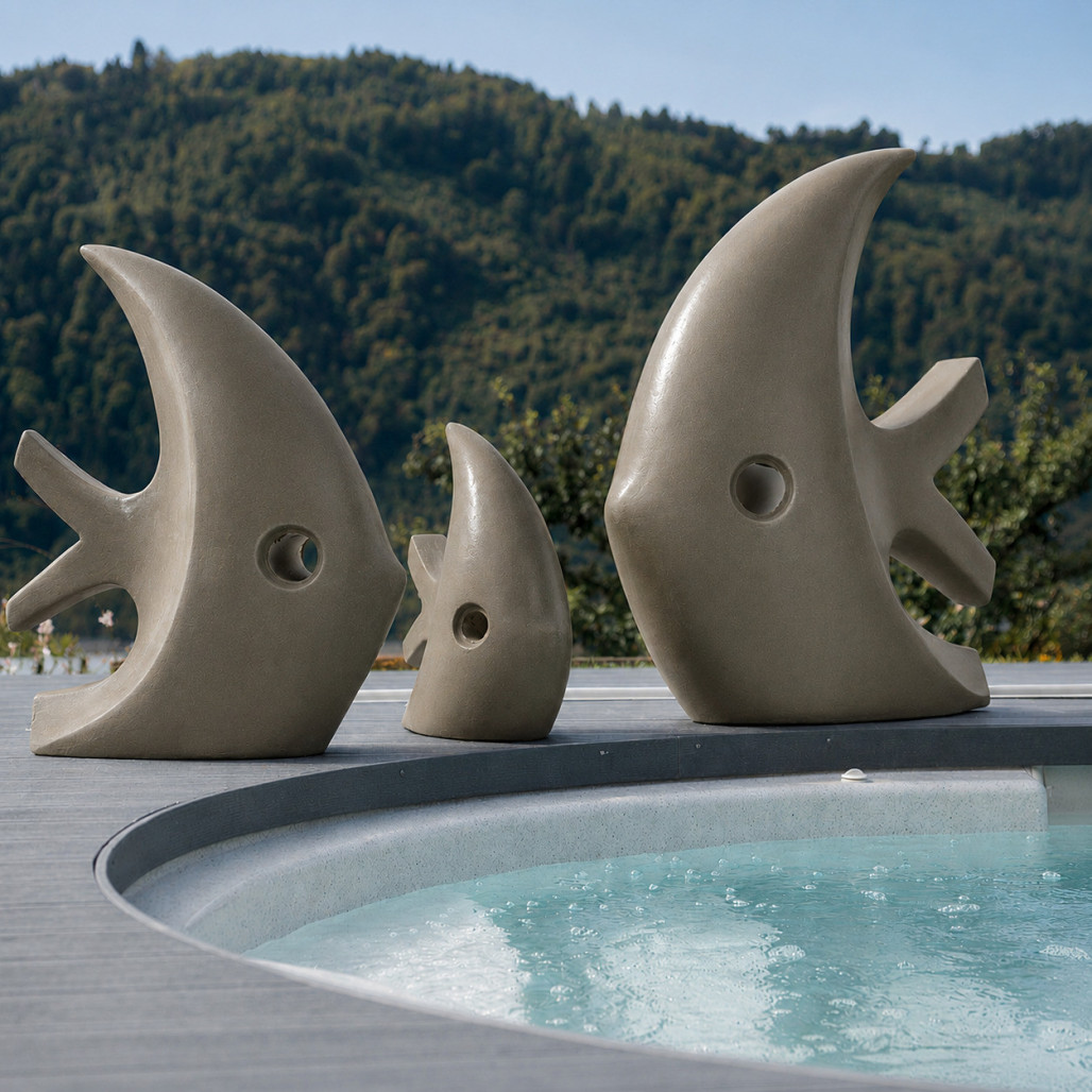 Escultura moderna jardín pez modelo pequeño gris 50 cm Escultura moderna jardín pez modelo pequeño gris 50 cm