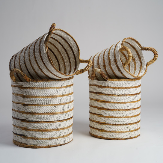 2 cestas de mimbre grande de fibra vegetal crudo y marrón XL-M Sethi