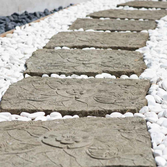 2 pasos japoneses de piedra volcánica esculpida flor 60 x 50 cm