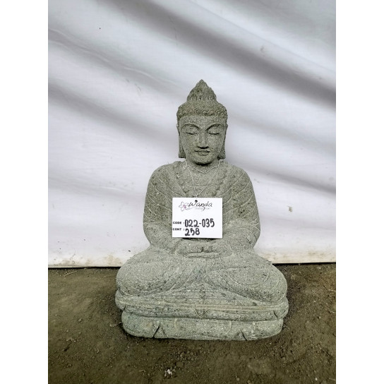 Buda de piedra volcánica en posición de ofrenda para jardín 50 cm