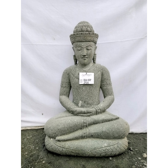 Buda khmer de piedra volcánica en posición de ofrenda 80 cm