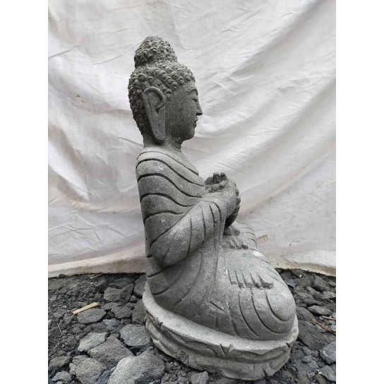 Buda sentado de piedra volcánica posición chakra con mala 50 cm