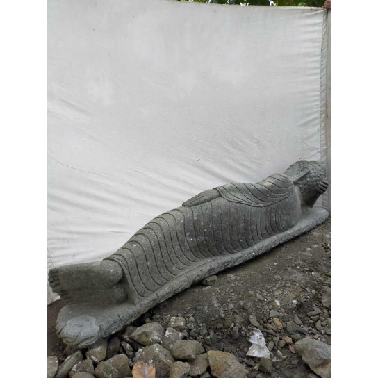 Buda tumbado de piedra volcánica para jardín zen 2 m
