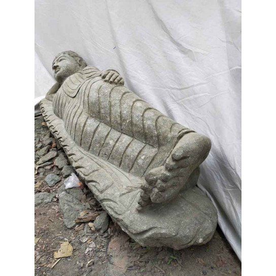 Buda tumbado estatua de piedra volcánica de jardín 150 cm