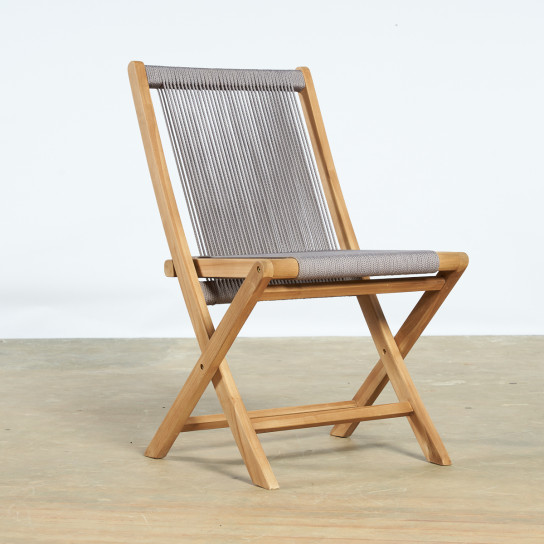 Conjunto de 2 sillas de jardín de teca y cuerda gris Kristo