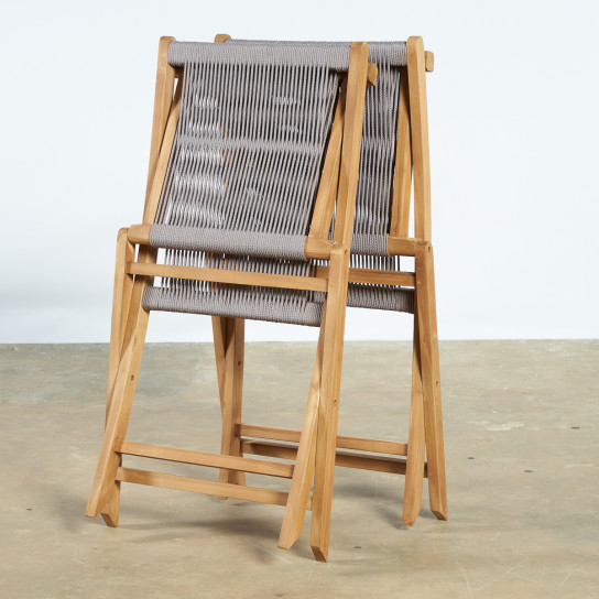Conjunto de 2 sillas de jardín de teca y cuerda gris Kristo
