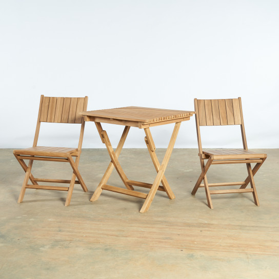 Conjunto de mesa de jardín de teca y 2 sillas plegables