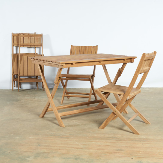 Conjunto de mesa de jardín de teca y  sillas plegables