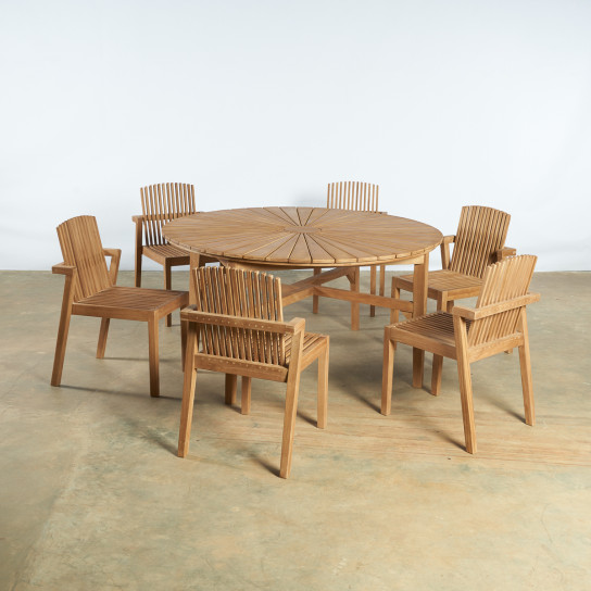 Conjunto de mesa redonda de teca y 6 sillas de teca