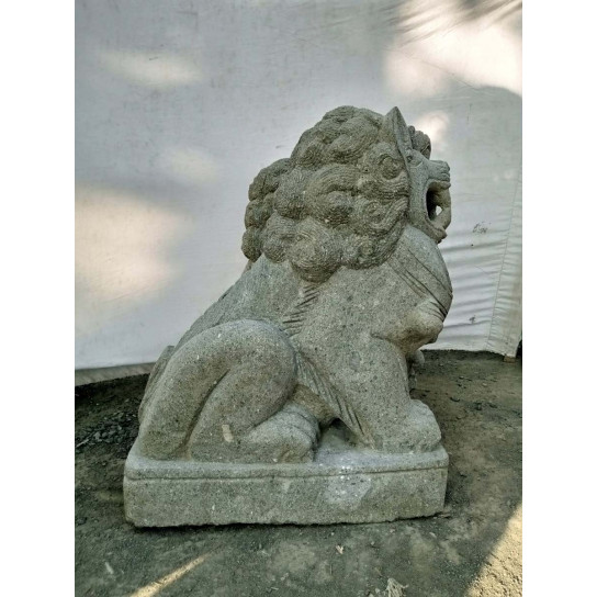 Dos estatuas jardín perro fu león piedra volcánica 60 cm