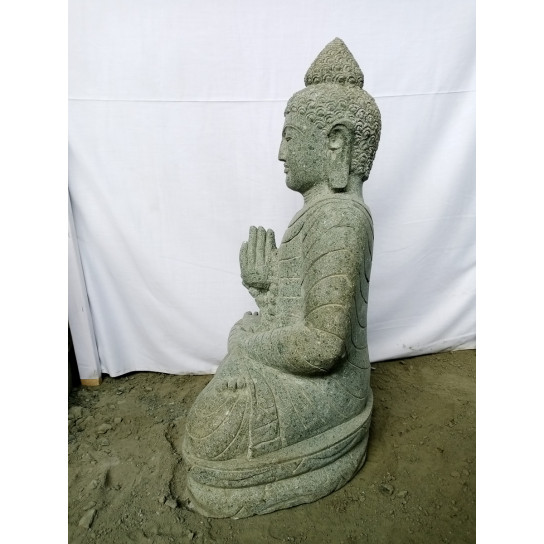 Escultura de buda de piedra volcánica meditación y mala 80 cm