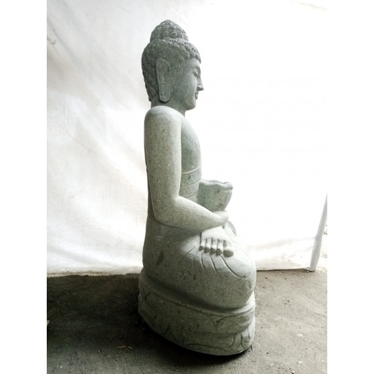 Escultura de buda sentado de piedra volcánica en posición ofrenda 120 cm