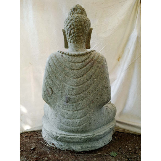 Escultura de piedra volcánica de buda en posición de ofrenda 1 m