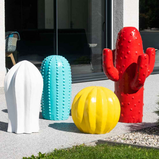 Escultura jardín cactus blanco 70 cm