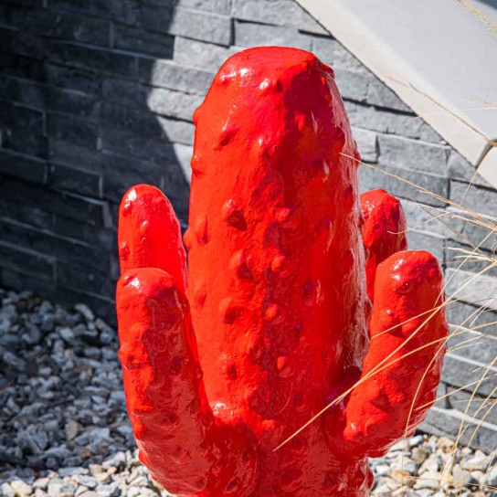 Escultura jardín moderno cactus 50 cm rojo