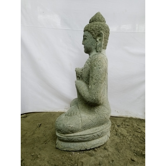 Escultura zen buda sentado de piedra volcánica posición chakra 80 cm