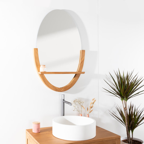 Espejo de baño de teca ovalado - Anita