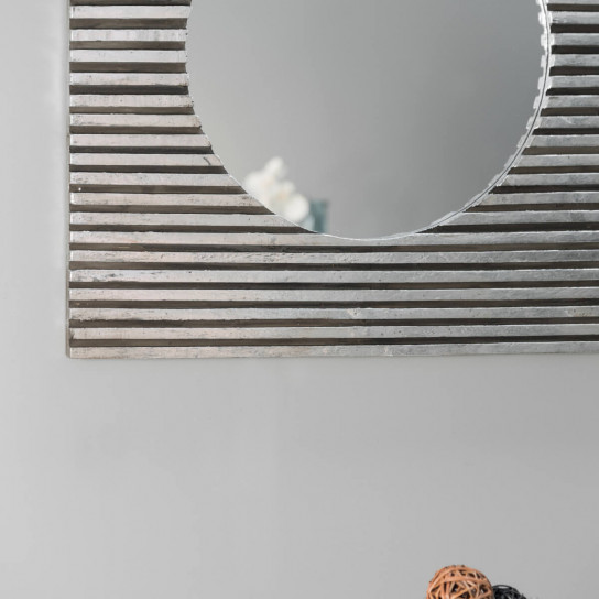Espejo art déco cuadrado de madera con pátina plateada 80 x 80 cm
