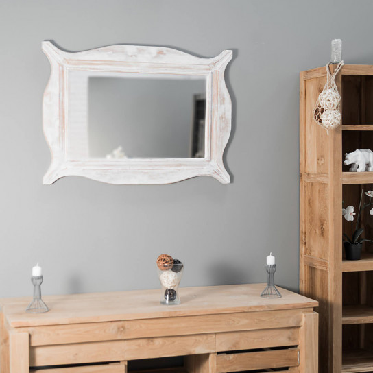 Espejo Moderno de madera con pátina lacado blanco 70 x 100 cm
