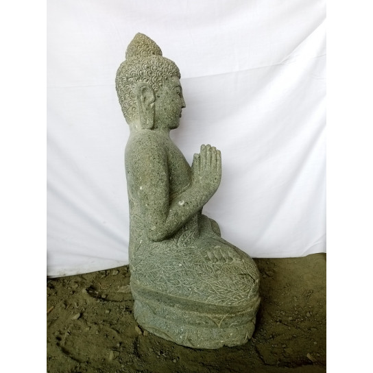 Estatua buda sentado de piedra volcánica rezo jardín zen 80 cm