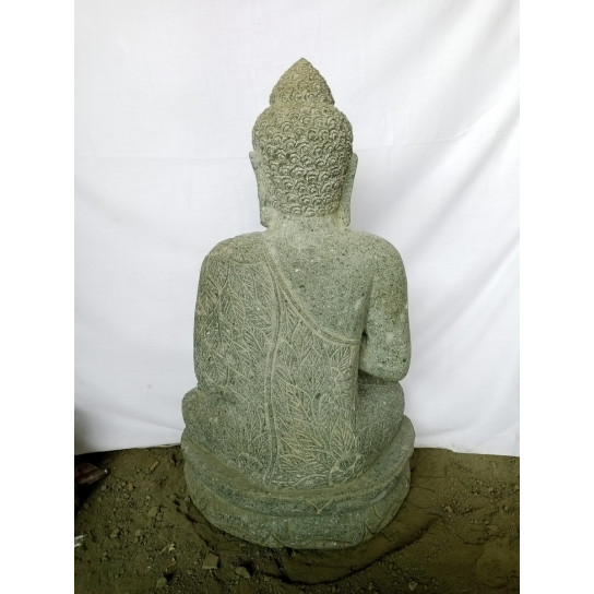 Estatua buda sentado de piedra volcánica rezo jardín zen 80 cm