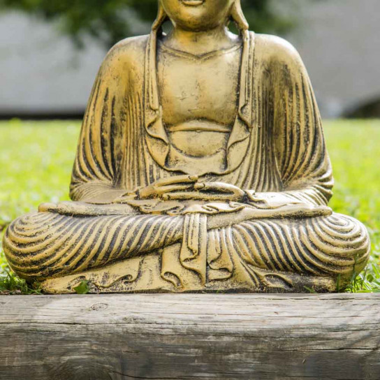 Estatua buda sentado posición ofrenda dorado 42 cm