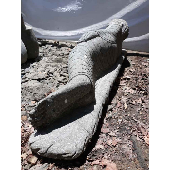 Estatua buda tumbado de piedra maciza volcánica exterior zen 1,50 m