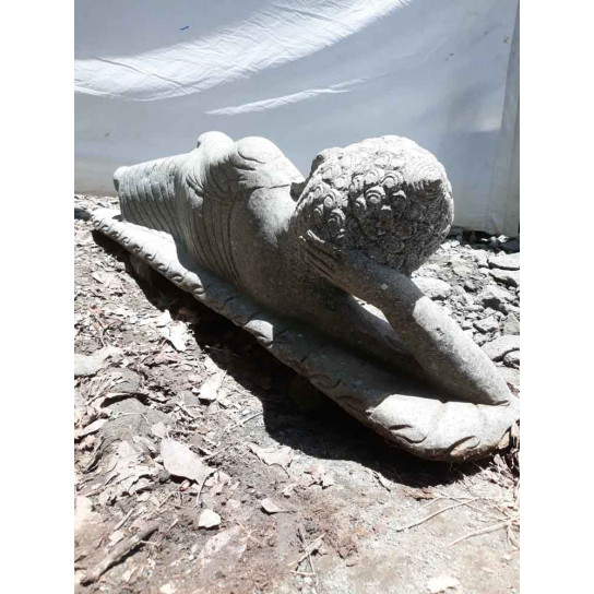 Estatua buda tumbado de piedra maciza volcánica exterior zen 1,50 m