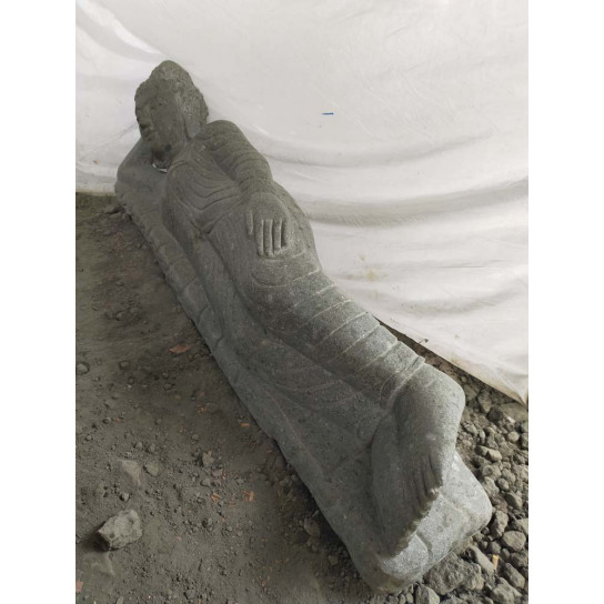 Estatua buda tumbado de piedra volcánica exterior zen 1,50 m