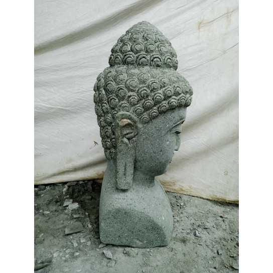 Estatua de buda busto de piedra volcánica exterior zen 70 cm