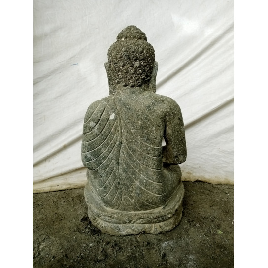 Estatua de jardín buda sentado de piedra volcánica posición ofrenda bol 50cm