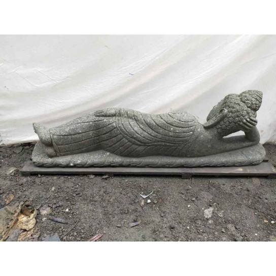 Estatua de buda reclinado en piedra volcánica exterior 1m50