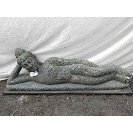 Estatua de buda reclinado en piedra volcánica exterior 1m50