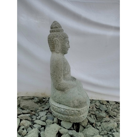 Estatua de buda sukothai de piedra volcánica en posición de ofrenda jardín zen 50 cm