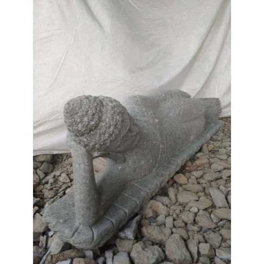 Estatua de buda tumbado de piedra volcánica jardín zen 1m50