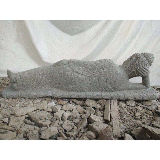 Estatua de buda tumbado de piedra volcánica jardín zen 1m50