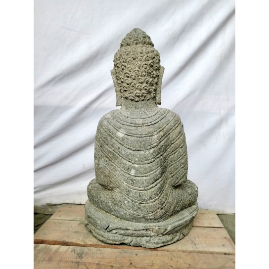 Estatua de exterior zen buda de piedra volcánica en posición de ofrenda 50 cm