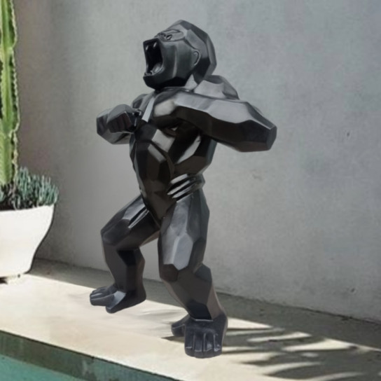 Estatua de gorila de origami negro de 80 cm.