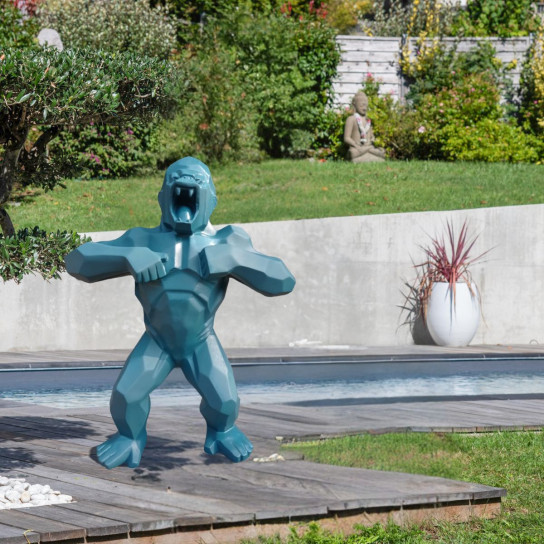 Estatua de gorila mono de origami azul de 80 cm
